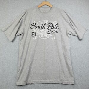 South Pole Denim Graphic T Shirt Mens Large Gray Short Sleeve Crew Neck Casual